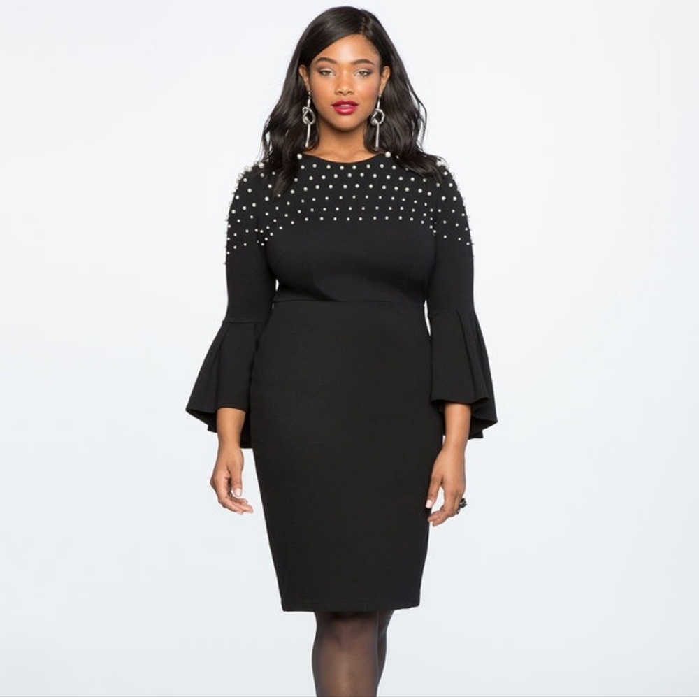 Eloquii Black Pearl Trumpet Sleeve Dress